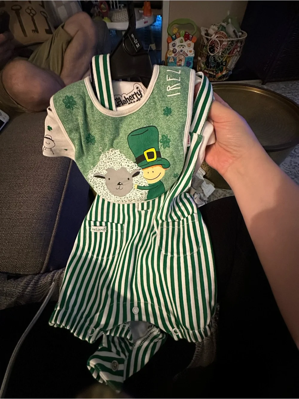 St. Patrick's Day Green Striped Baby Romper 3 piece set